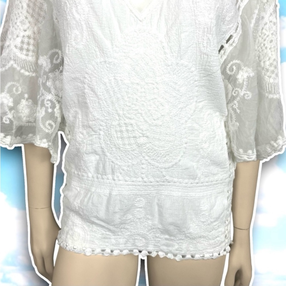 ANTHRO SAPPHIRE Semi-Sheer Embroidered Lace Boho Top Cottagecore Coquette Hippie - Picture 7 of 15